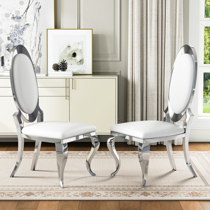 Chaise de salle à manger Miluc, Blanc, Argent