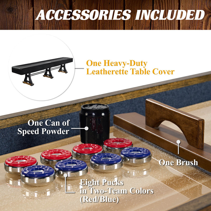 Barrington Billiards 12' Coventry Shuffleboard Table With Scratch-Resistant Playfield and 8 Puck Set