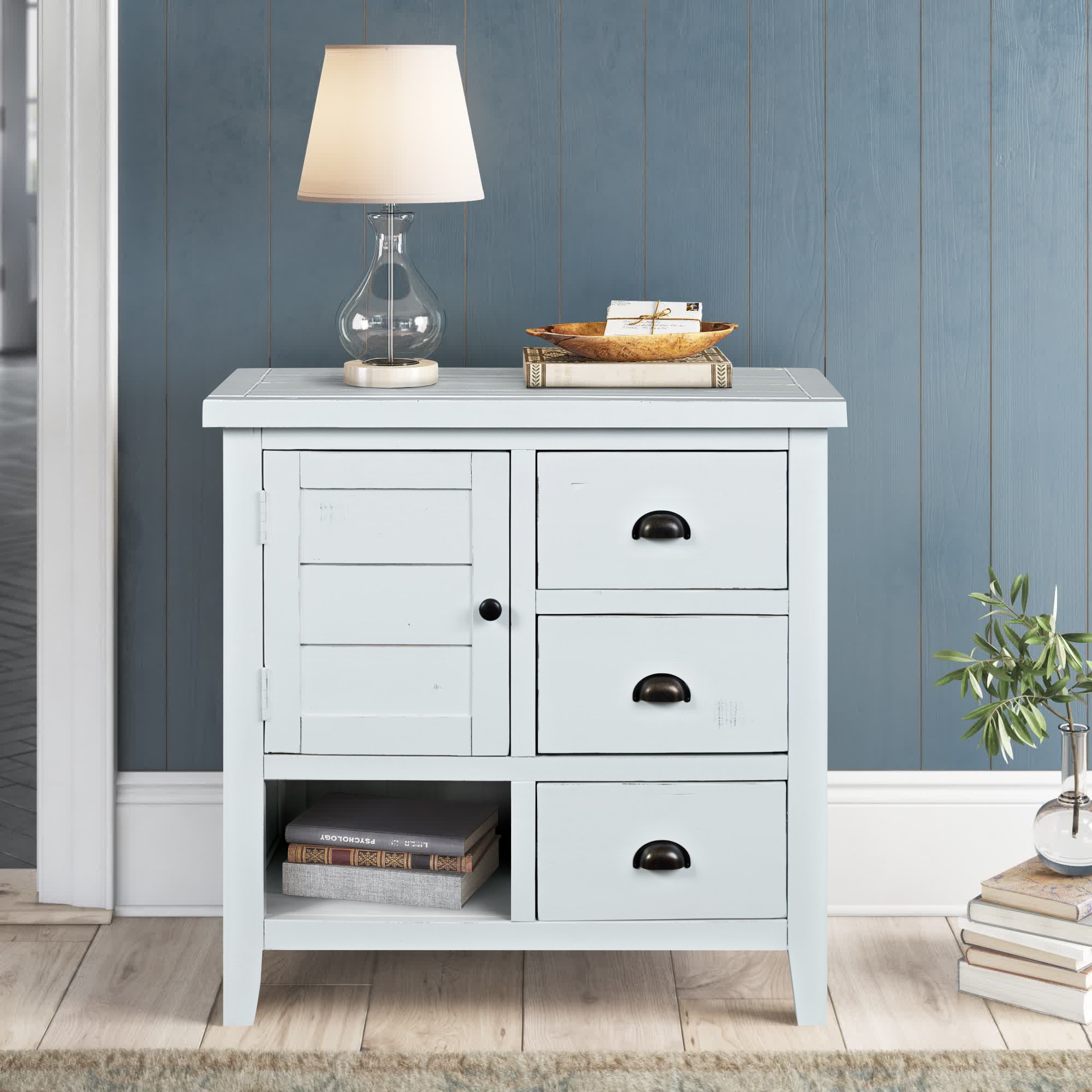 Castile Solid Wood Storage Cabinet, Weathered White