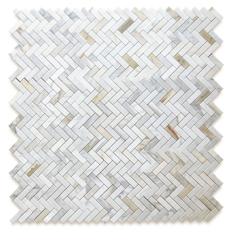 Carreau de mosaïque en marbre 13 po x 12 po Calacatta, Gris clair