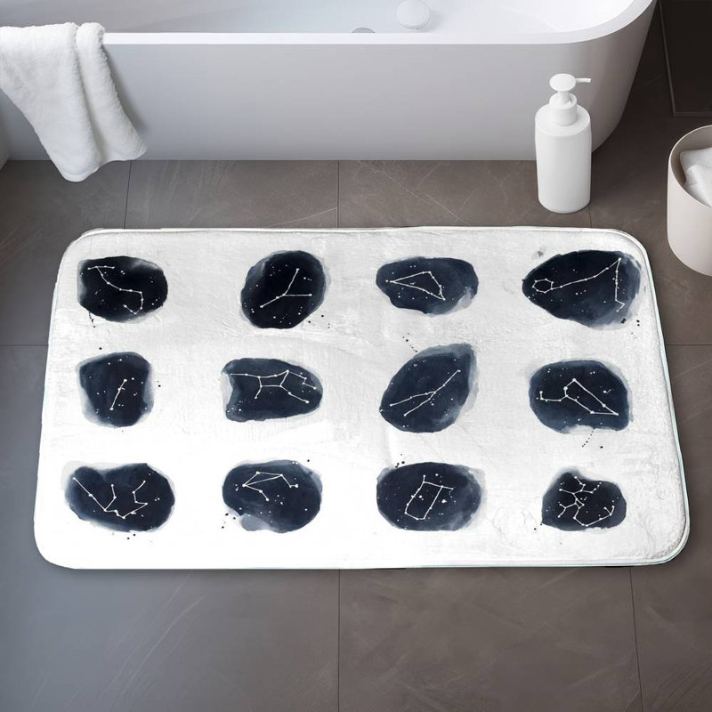 Constellations Bath Mat with Non-Slip Backing - Quick Dry Memory Foam Bathroom Rug - Absorbent - Modern Plush Spa-Style - Machine Washable