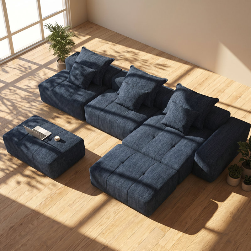 Canapé modulaire touffeté en chenille scintillant l 170,08 po x P 85,04 po x H 25,6 po