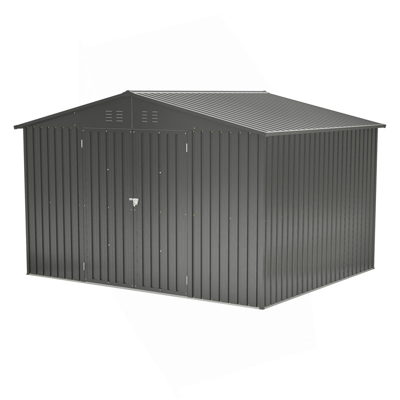 Remise de rangement extérieure 10 pi x 8 pi, remise en métal toutes saisons avec portes verrouillables, remise à outils pour le jardin, le patio, la cour arrière, la pelouse, noir