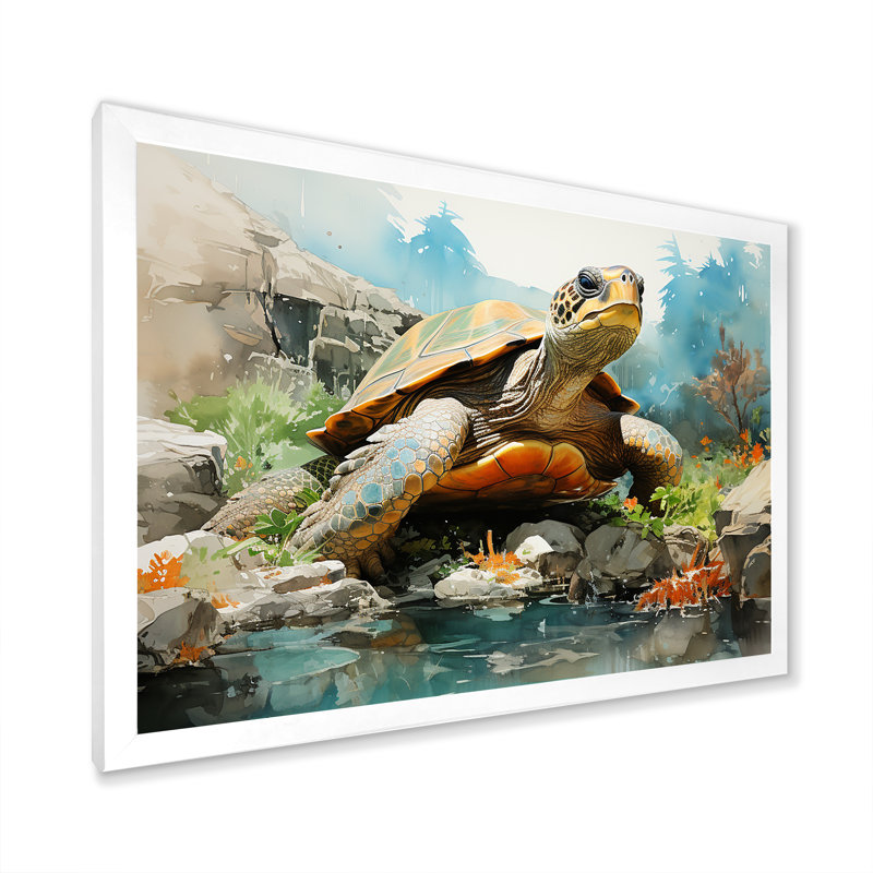 Vie marine contemporaine sur toile, Cadre simple blanc, H 34 po x l 44 po x P 1,5 po