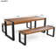 Table de salle à manger d'extérieur 3 pièces avec 2 bancs, ensemble de salle à manger de patio avec texture unique, plateau en bois d'acacia et structure en acier, pour une utilisation à l'extérieur comme à l'intérieur