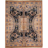 Hand-Knotted High-Quality Black and Beige Area Rug