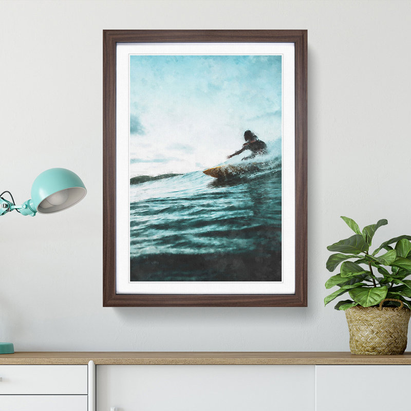 Surfing in Indonesia - Framed Print, 33cm H x 24cm W x 2cm D, Walnut Framed