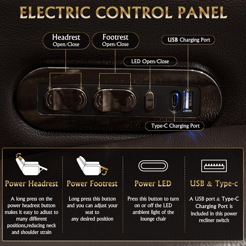 155.5"Power Recliner 5 PC Made Withtop-Grain Nappa,Fully Adjustable Relaxation,Smart Charging,Dynamic RGB LED Lighting,COFFEE