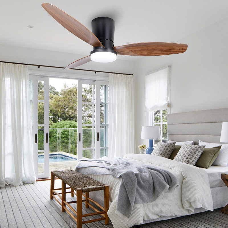 Ventilateur de plafond moderne avec lumière et télécommande / application, 3 températures de couleur DEL, moteur CC silencieux à 6 vitesses, réversible, à intensité variable, minuterie, pales brunes