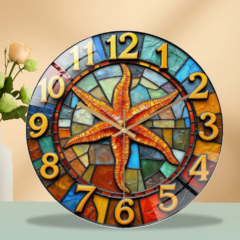 Horloge murale colorée en verre coloré avec art étoile de mer - 12 po