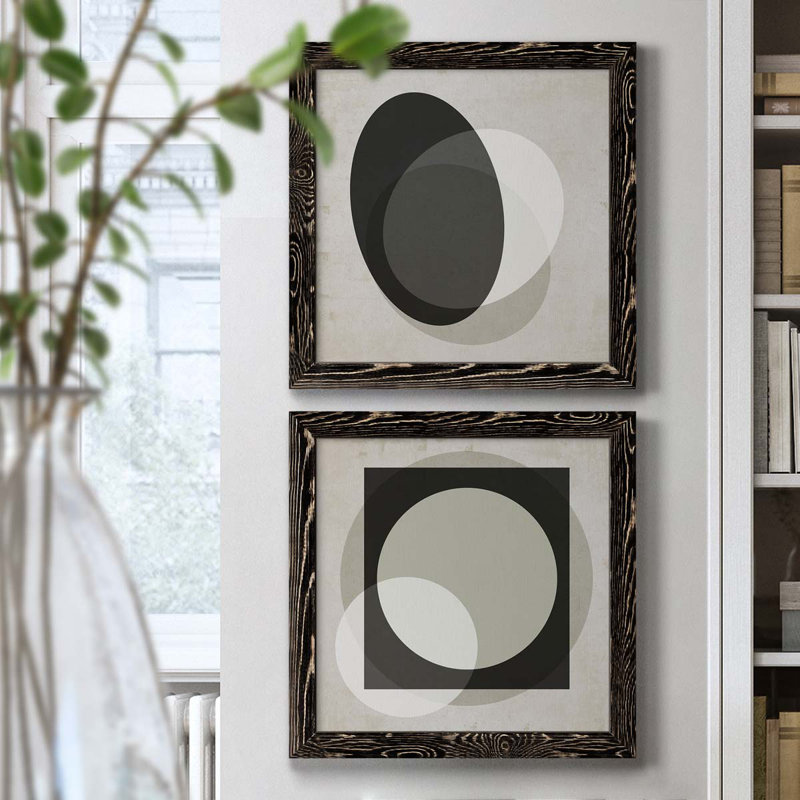 Moderniste Neutre I - ensemble de 2 impressions sur toile, H 20 po x l 40 po x P 1,5 po, Toile avec cadre noir