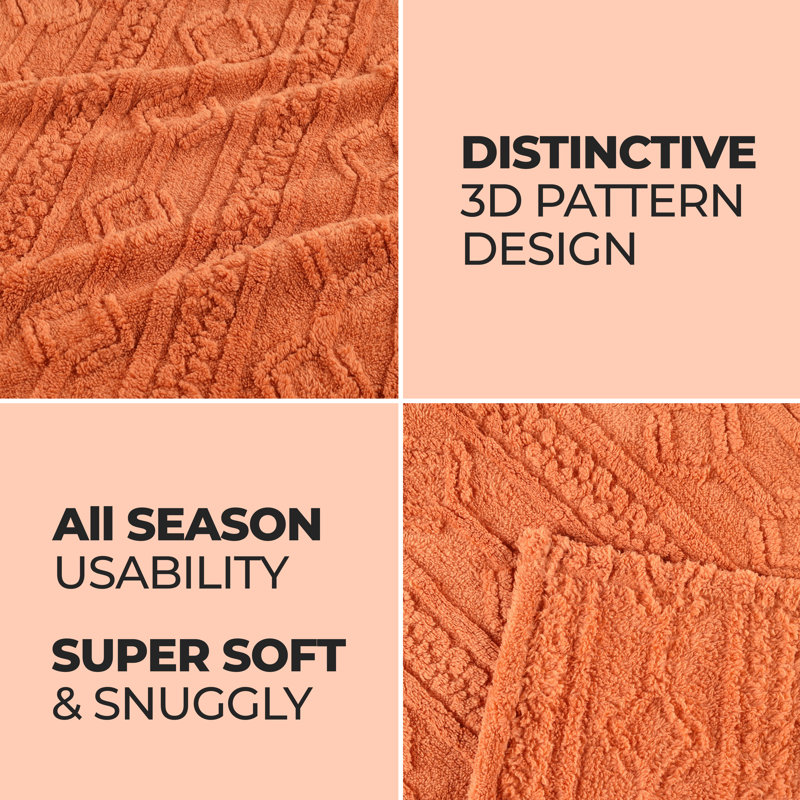 Dusty Orange Fleece Knitted Throw XL Blanket