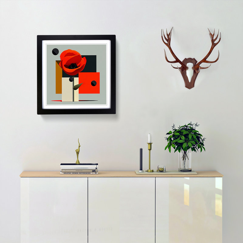Poppy Flower Suprematism No.1 - Framed Print, Black