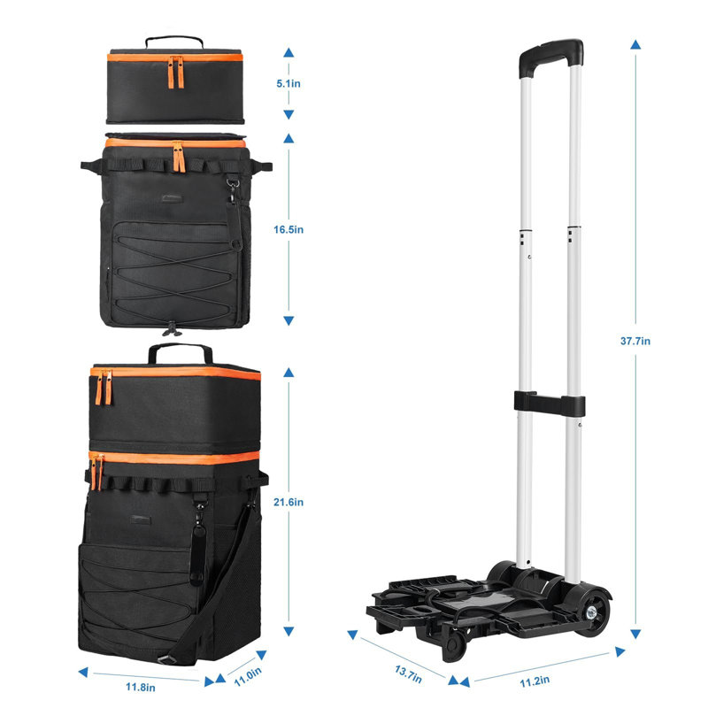 Luch Picnic Tote Bag Cooler with wheels in Black