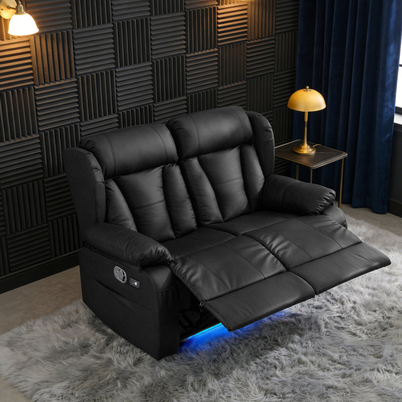 58.3" Manual Loveseat Recliner Sofa,Reclining Loveseat Home Theater Seating with LED Lights, USB Ports, Storage,Wall Hugger Recliner Couch for Living Room