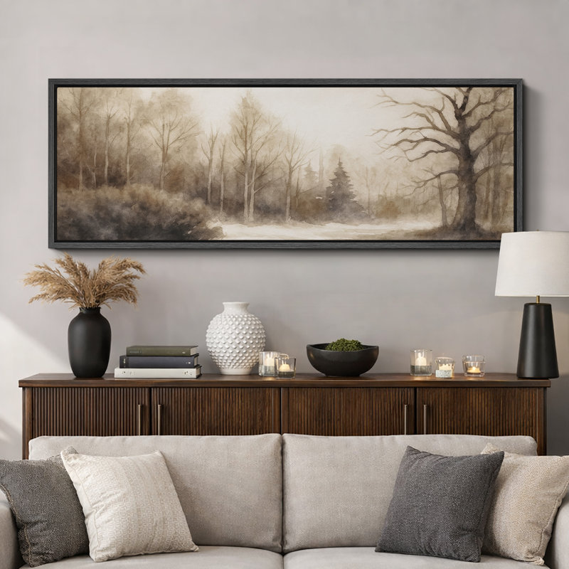 "Neutral Toned Forest Landscape", très grandes photos, impression sur toile encadrée, H 20 po x l 60 po, Noir