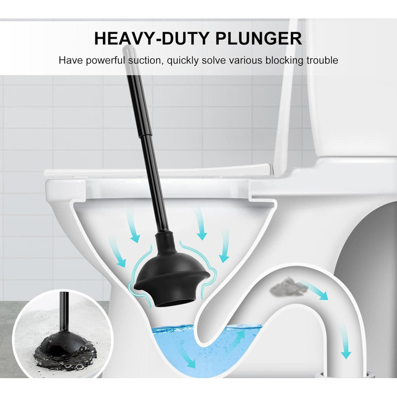 Black Heavy Duty Toilet Brush and Plunger Set with Holder