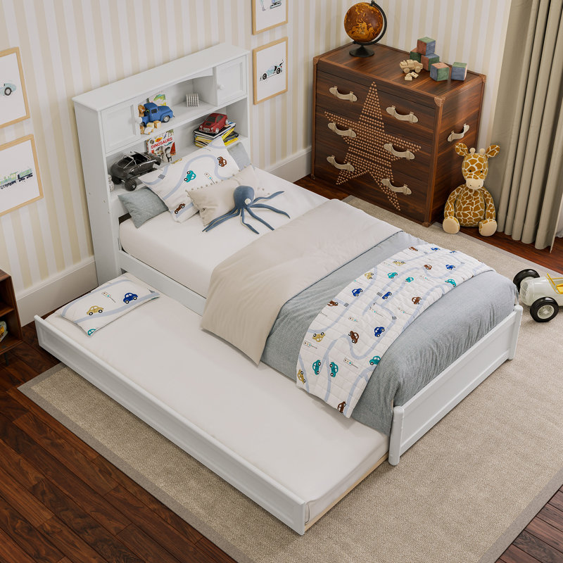 Lit plateforme avec rangement et lit gigogne Ashney, Blanc, Simple