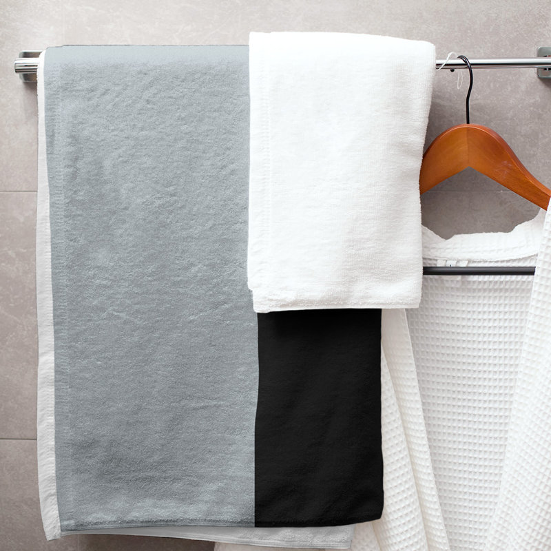 Lightweight Bath Towel, Silver/Black/White, Polyester/Cotton