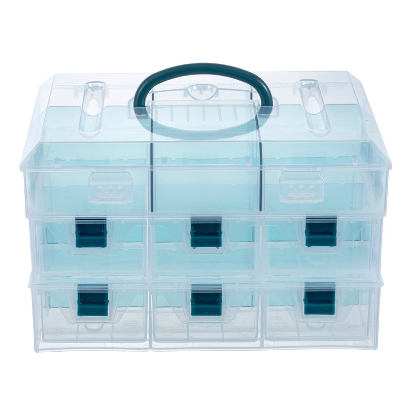 Organisateur de fournitures Blue Arts and Crafts, 2 niveaux avec couvercle