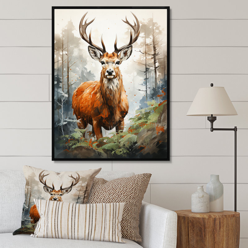 Deer Wonderers IV, H 44 po x l 34 po x P 1,5 po, Cadre flottant noir