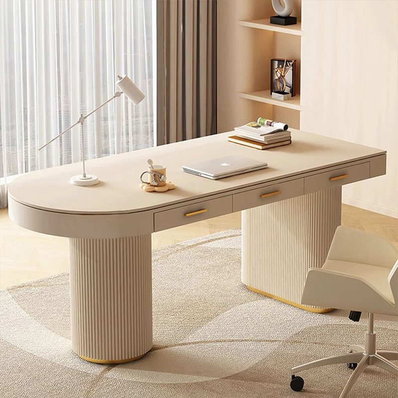 Bureau d'écriture avec tiroirs Beige, 29.53" H x 55.12" W x 27.56" D