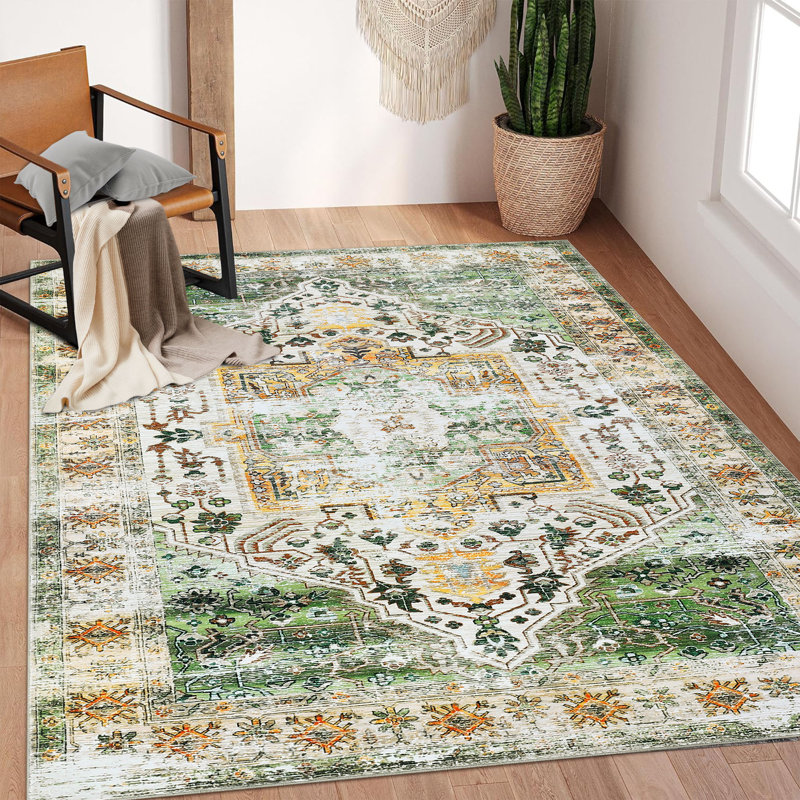 Area Rug,Rugs for Living Room,Non Slip Stain Resistant Kitchen Rug,Vintage Distressed Accent Rug Indoor Floor Cover for Bedroom