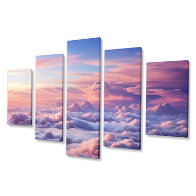 Photo de rêve pastel rose, ciel mauve, paysages, art mural salon, 5 panneaux