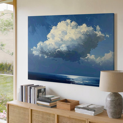 Canvas Wall Art A Minimalistic Digital Painting Featuring A Single Large White Cloud Floating In A Deep Premium Quality Ready To Hang