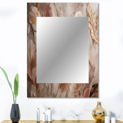 Plumes glamour dorées de Boho Fantasy V - miroir de plumes glamour, miroir mural doré unique, impression d'art en métal