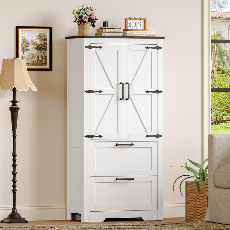 Farmhouse Storage Cabinet, Bathroom Storage Cabinet With With 2 Doors & Drawers, 47.5" H x 23.6" W x 11.8" D, White