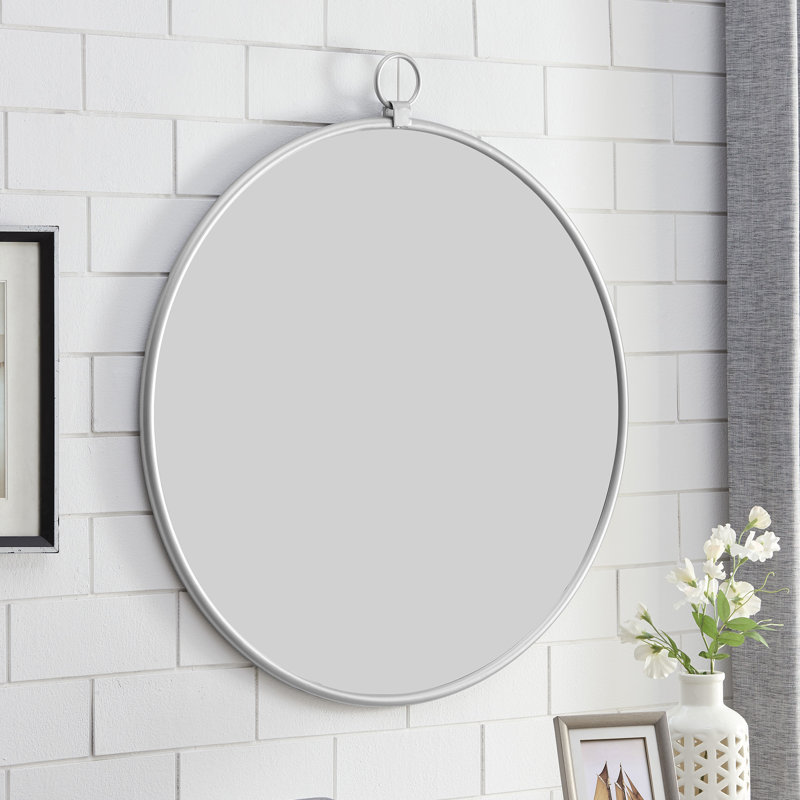 Silver Round Metal Bathroom Vanity Wall Mirror