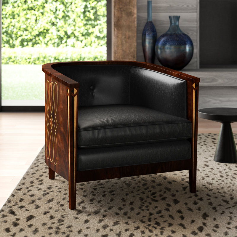 Knightsbridge Leather Barrel Chair, Black Genuine Leather