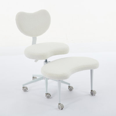 Upholstered Office Chair Ergonomic Cross-Legged Desk Chair with Lumbar Support and Wheels Meditation Chair