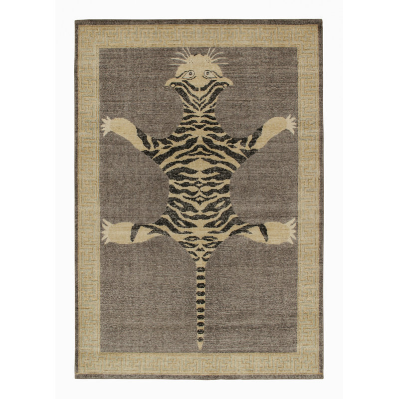 Distressed Homage Hand Knotted Wool Animal Print Area Rug, Rectangle 8' x 10'