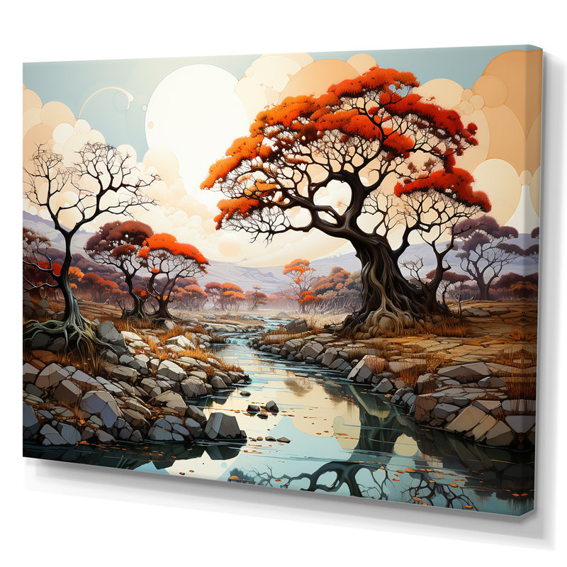 Paysage onirique Baobab II sur toile, Toile tendue, H 24 po x l 32 po x P 1 po