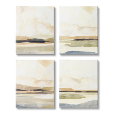 Ensoleillé, paysage, horizon, paysages, ensemble de 4 toiles d'art par Annie Warren