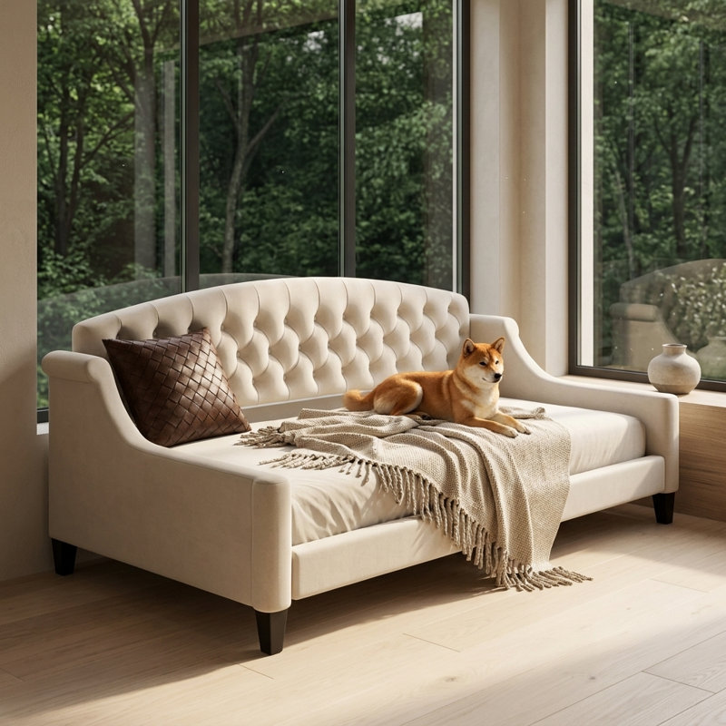 Lit de jour rembourré capitonné moderne de luxe Modern, Lit simple, Beige
