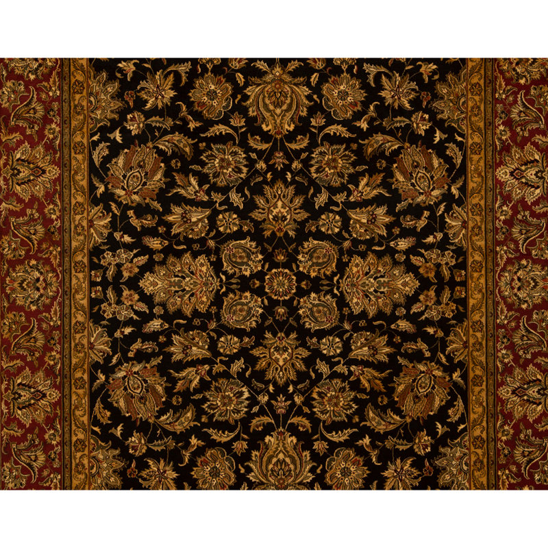 Hand Knotted Wool Oriental Area Rug in Black And Red