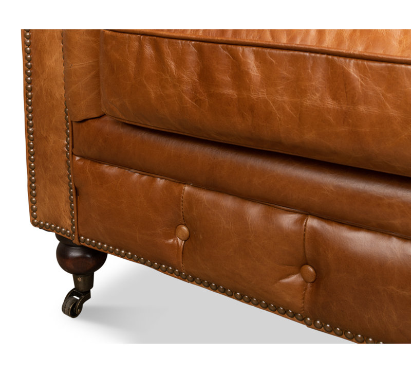 Carola Leather Sofa, Cuba Brown Genuine Leather