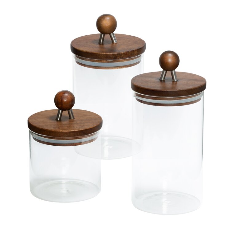 Set Of 3 Glass Jars With Wood Lid