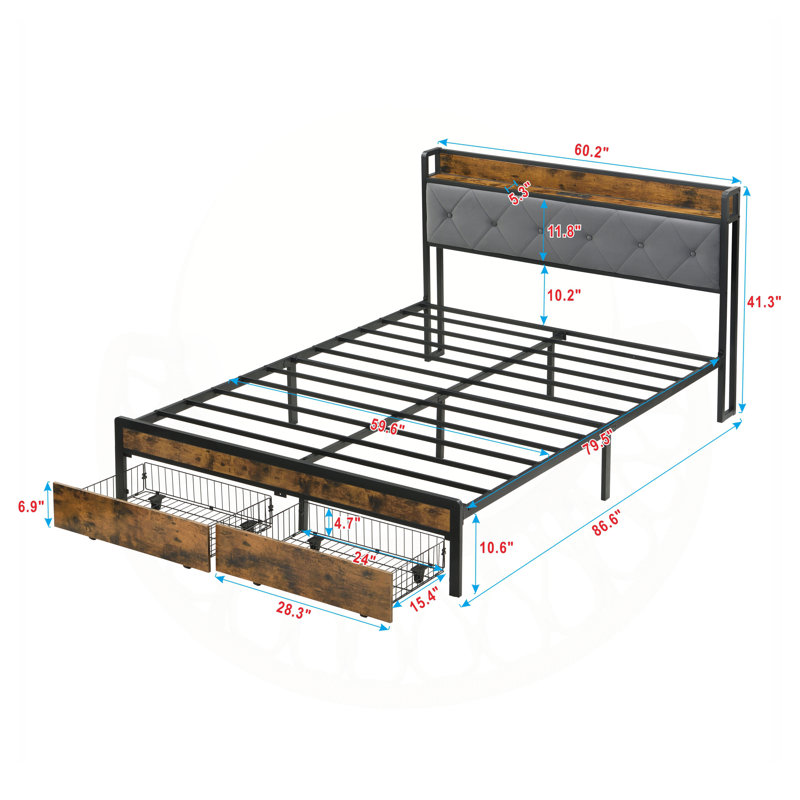 Bed Frame with Storage and LED Lights, Enhancing Bedroom Comfort and Functionality, Queen