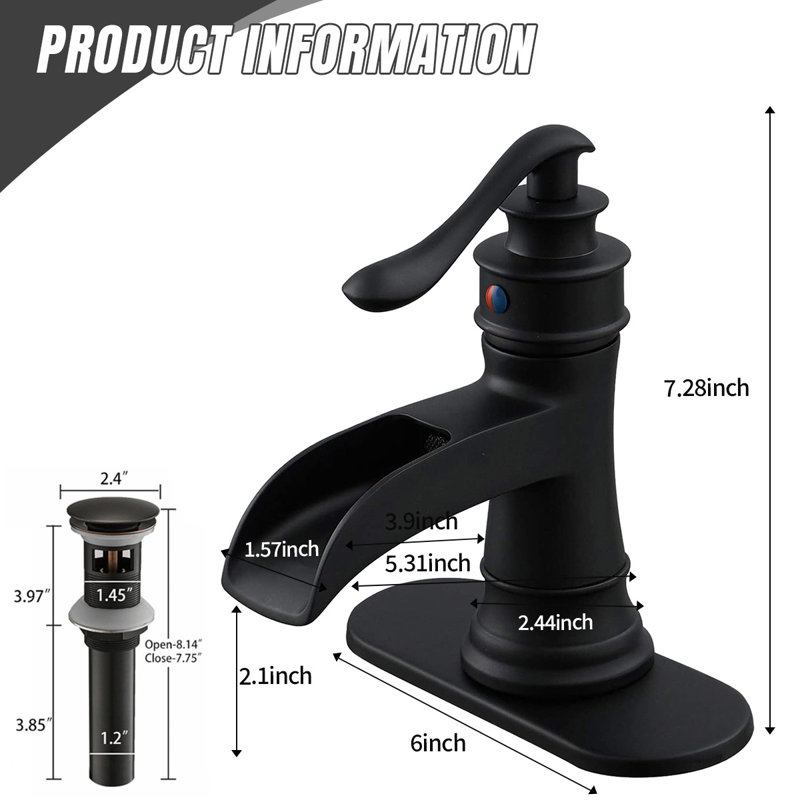 Single-Hole Single-handle Bathroom Faucet with Drain Assembly, Matte Black