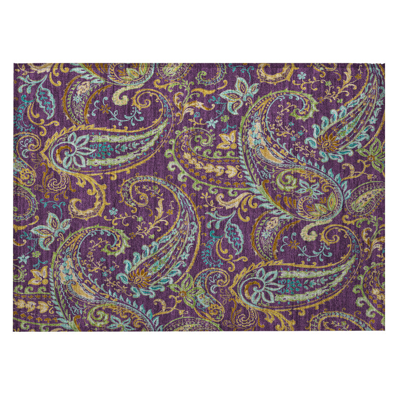 Tapis extérieur lavable et antidérapant 2 pi x 3 pi à motif cachemire mauve
