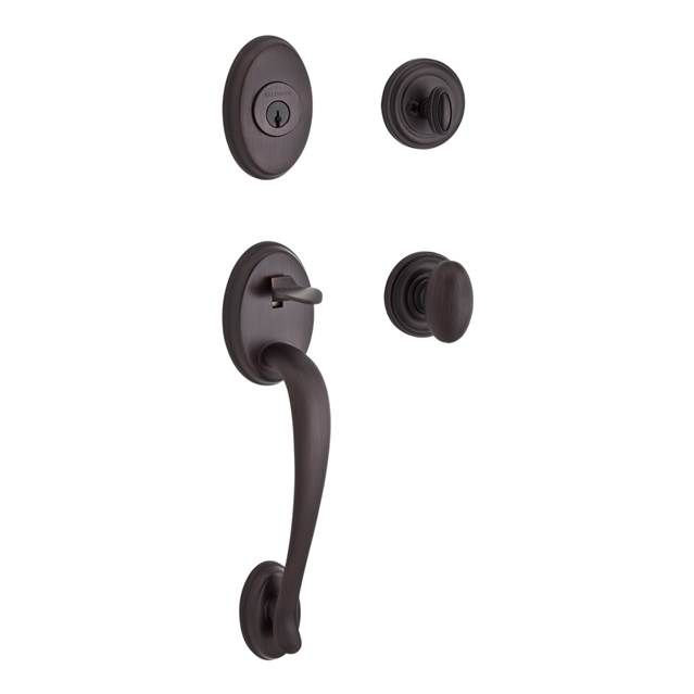 Columbus Handleset with Single Cylinder Deadbolt and Door Knob and Rosette, Satin Nickel, Keyed Different