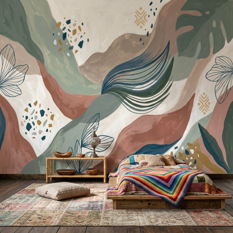 Papier peint abstrait avec vagues murales abstraites, Non-Woven Nonpasted, 120"x96"