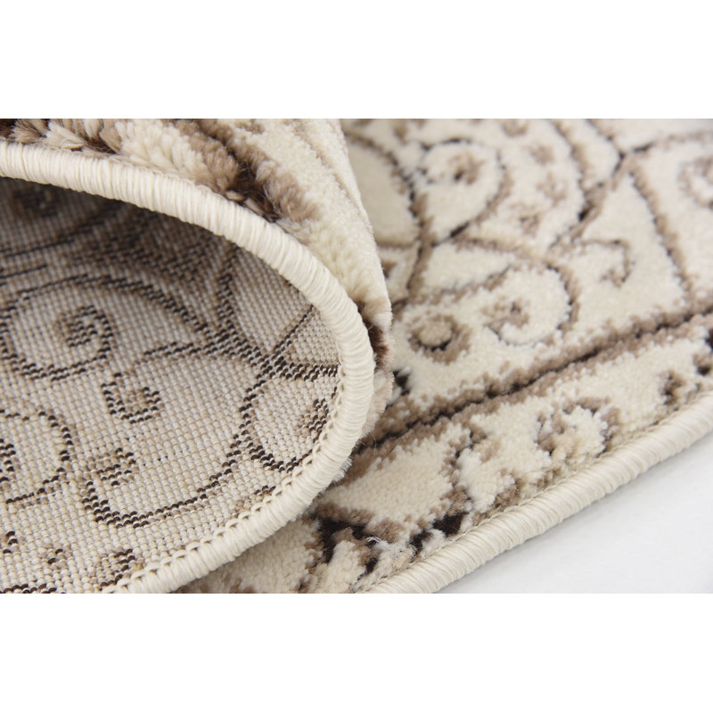 Tapis contemporain de couleur ivoire Emigdio, Rond 5 pi