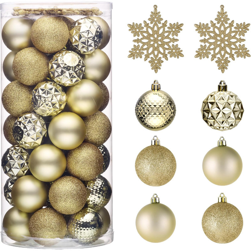  Ensemble de décorations d'arbre de Noël pour l'Halloween d'automne, 50ct 2,36 pouces or clair incassable ornements de boule de Noël suspendus décoration de fête de Noël