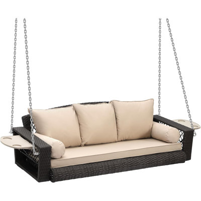Balancelle d'extérieur en rotin pour 3 personnes avec coussin et coussin de jardin