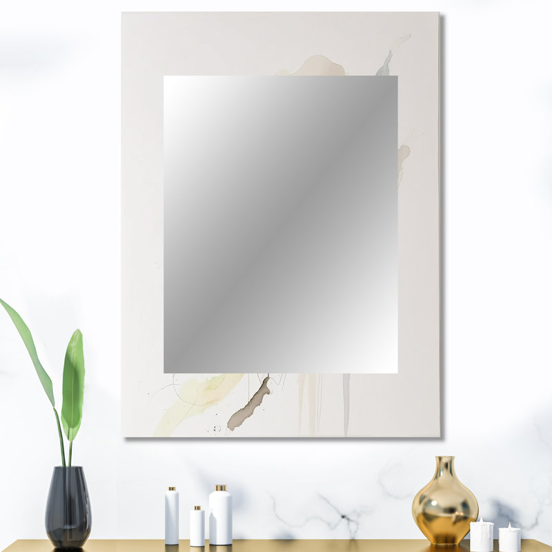 «Touched By Mustard» jaune et ultime gris I - miroir mural unique à encre liquide, 40 po x 30 po